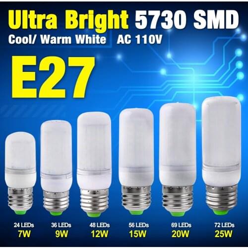 1ps E27 LED Corn Bulb 110V SMD5730 LED lamp 24LEDs 36LEDs 48LEDs 56LEDs 69LEDs 72LEDs Chandelier Spotlight for house ligthting