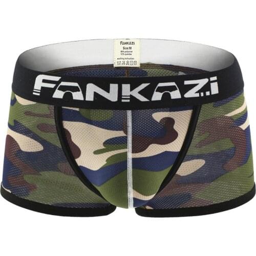 Sexy Men Boxers Shorts Camouflage Underwear Mens Fashion Breathable Low Waist U Convex Pouch Underpants Cueca masculina S-XL