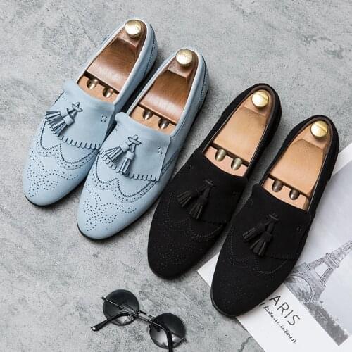 New High Quality British Shoes Men Formal Loafers Men Office Shoes Coiffeur Leather Shoes Men Classic Blue Wedding Dress Shoes