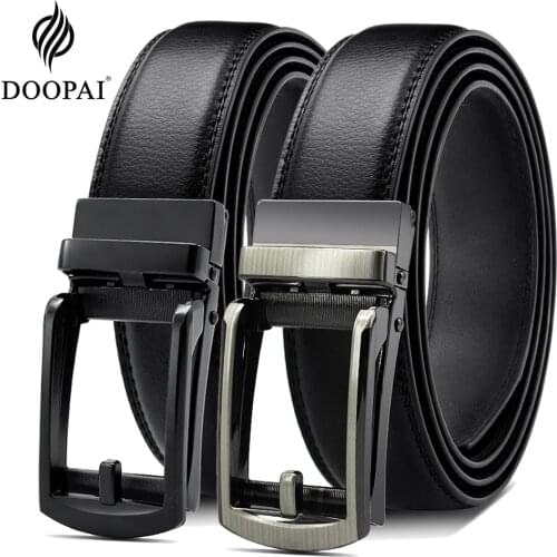 DOOPAI Mens Ratchet Click Belt Genuine Leather Dress Belt For Men Jeans Holeless Automatic Sliding Buckle Black Belts