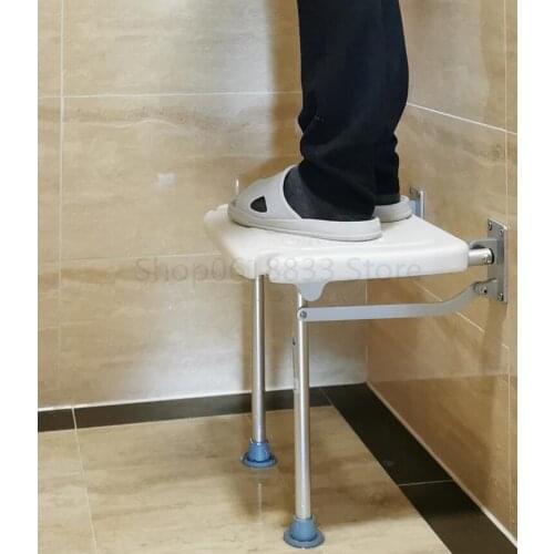 Wall-mounted folding bathroom stool lightweight aluminum alloy elderly shower chair waterproof sturdy non slip toilet seat
