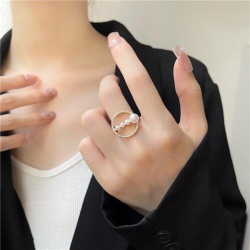 Niche Vogue Pearls Geometric Wedding Ring Vintage Geometric Rhinestone Womens Rings