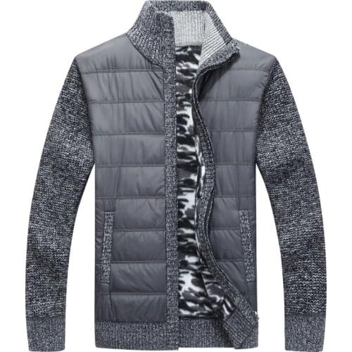 Autumn Winter Fleece Sweater Coat Men Thick Warm Patchwork Wool Cardigan Zipper Slim Fit Knitted Jackets Fashion Male Clothing