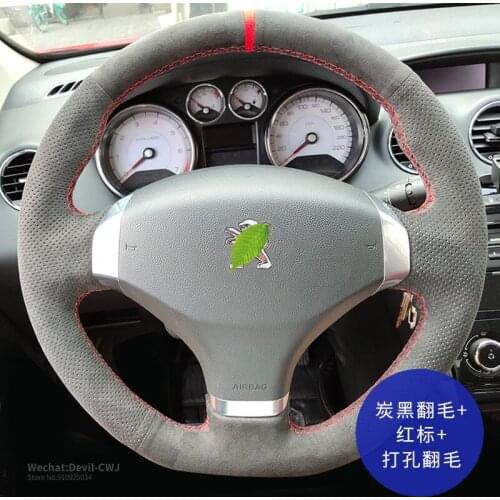 DIY Hand-Stitched Car steering Wheel Cover For Peugeot 408 508 307 3008 5008 308 Perforated Grip Auto Parts Interior Accessories