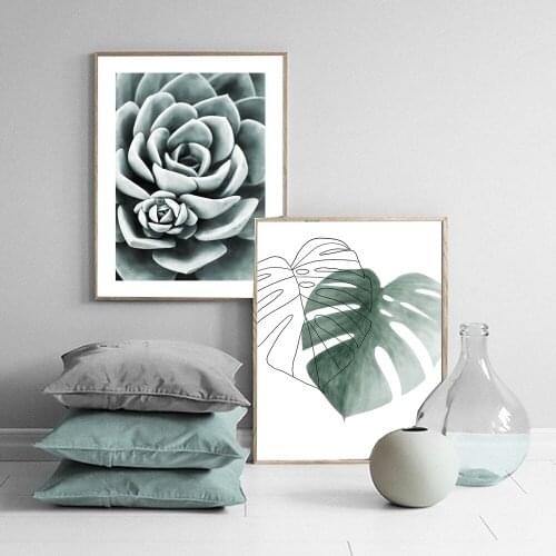 Mint Green Succulent Posters And Prints Decoration Pictures Modern Home Decoration French Palm Leaf Agave Leaf Wall Art Canvas P