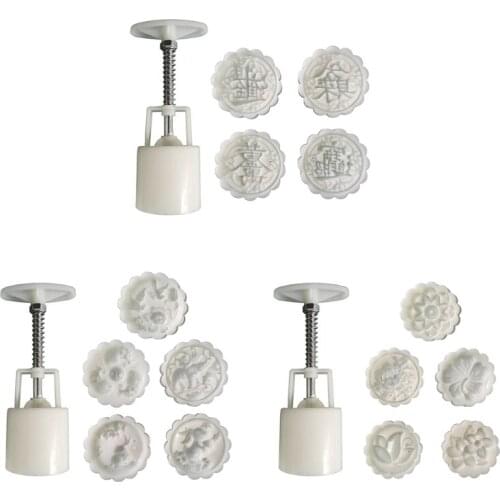 Plastic Mooncake Mold 50g Flower Stamp Cookie Cutter Hand Pressure DIY Baking Accessories Mid-Autumn Festival