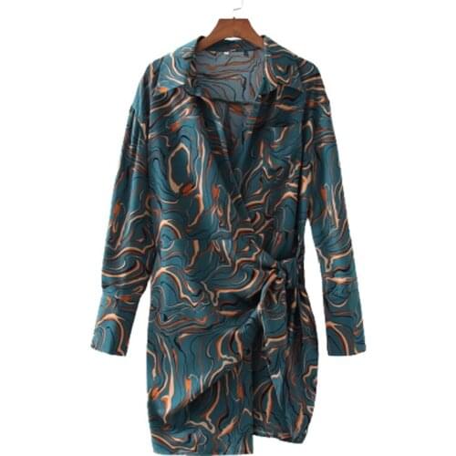 TRAF Za 2021 Women Dress Watermark Silk Satin Dress Woman New Casual Fashion Long Sleeve Casual Female Party Dresses