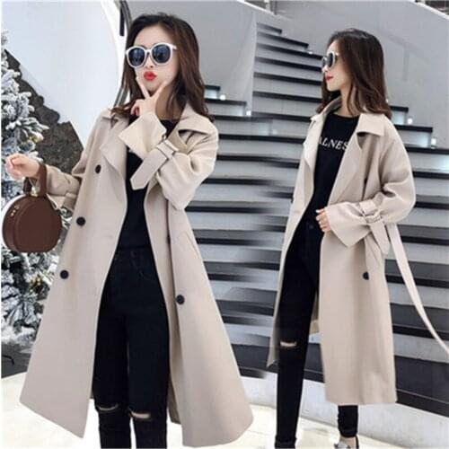 Casual Thench Coat Female Mid-length 2020Spring New Korean Version Fashion Double-breasted Suit Collar Jacket Loose Windbreaker