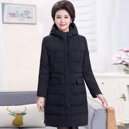 Middle-aged down jacket womens long style thick large size mother white duck down coat stylish ladys hooded Winter clothes