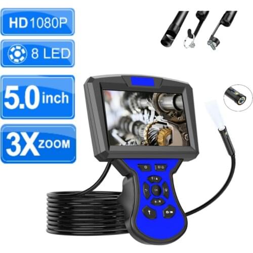 8mm Handheld Industrial Endoscope Dual Lens Camera with 5 Inch IPS Screen 1080P IP67 Waterproof Borescope Car Pipe Inspection