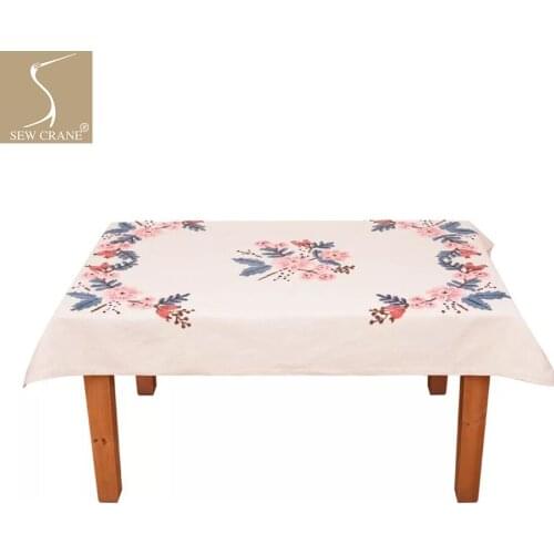SewCrane Wildflowers Hand-embroidered Tablecloth Decorative Linen Tablecloth