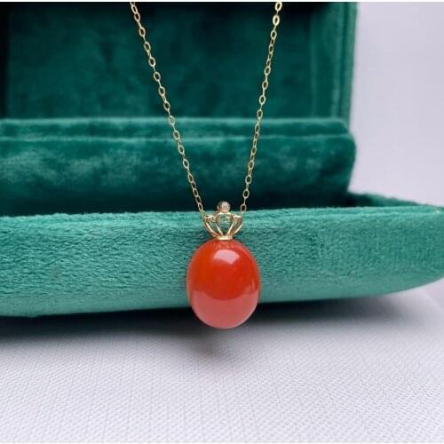 Shilovem 18K yellow Gold real Natural south Red agate pendants no necklace fine plant Jewelry gift plant 10mm mymz1214886nh