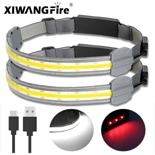 COB LED Induction Headlamp Riding Headlight Built-in 1200mAh Lithium Battery Rechargeable Portable 5 Modes Warning Head Torch