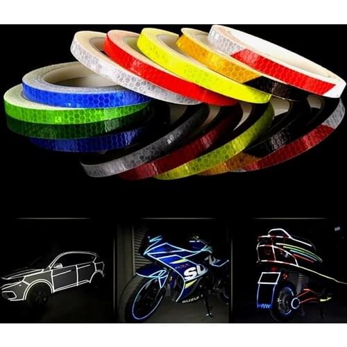 1cmx8m Bike Reflective Stickers Motocycle Fluorescent Reflective Tape Moto Car Adhesive Tape Safety Decor Sticker Accessories