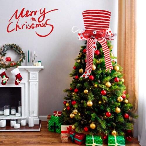 Retractable Top Hat Christmas Tree Toppers Xmas Treetop Bow-Knot Ribbon Decoration Festival Party Supplies