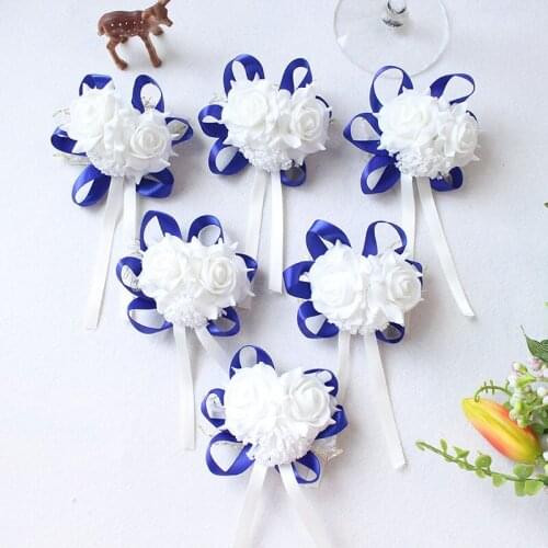 YO CHO 6PCS White Rose Bride Wrist Corsage Wedding Flowers Silk Wrist Corsage Bracelet Bridesmaid Party Decor Artificial Flowers
