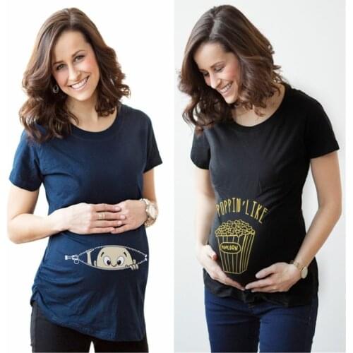 Funny Maternity T-Shirts Blouses Casual Short Sleeve Tops Tees Clothes for Pregnant Women Clothing Plus Size Photography Props