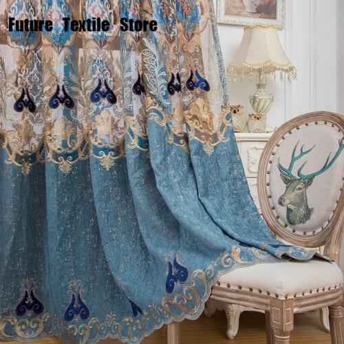European Style Drapes Schneider Water-soluble Embroidery Hollow Shade Curtains for Living Dining Room Bedroom