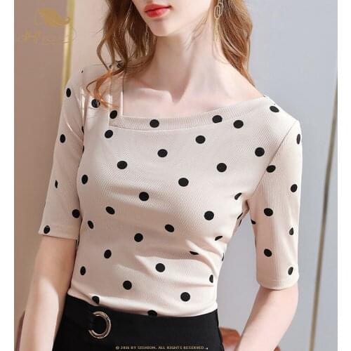 SISHION Polka Dots Half Sleeve T Shirt Women VD2278 2021 Autumn Tops Blouses T-shirts