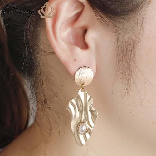 QIMING Round Geometric Drop Pearl Earrings For Women Vintage Gold Dangle Za Big Earring Boho 2019 Female Fashion Jewelry