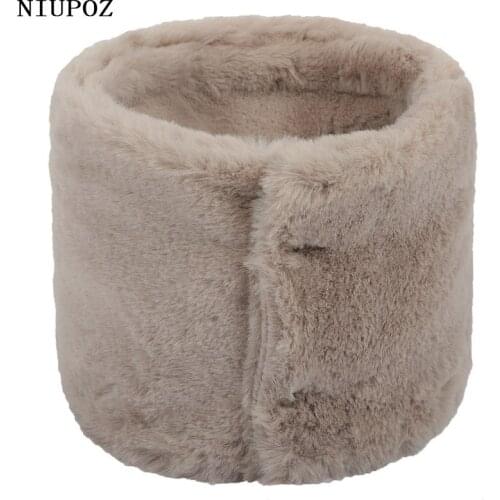 Women Fashion Button Winter Solid Warm Ring Scarf Faux Rabbit Fur Headband Collar Bandana Plus Velvet
