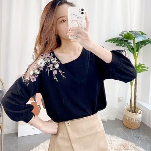 New Sweet Embroidery Pullovers Women O-neck Mesh Patchwork Fall Sweater 2021 All Match Autumn Elegant Chic Fall Knitted Jumpers