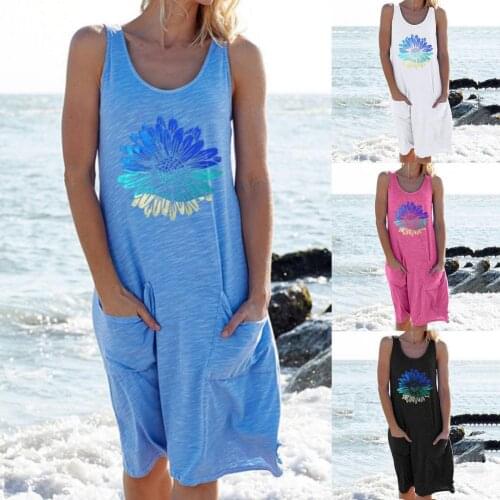 Printed Woman Dress Casual Sleeveless Slip Dress Women 2021 Summer Loose Beach Dress for Women Midi Dress Vestidos femme robe