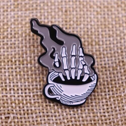 Wake up the dead enamel pin skeleton Coffee cup badge