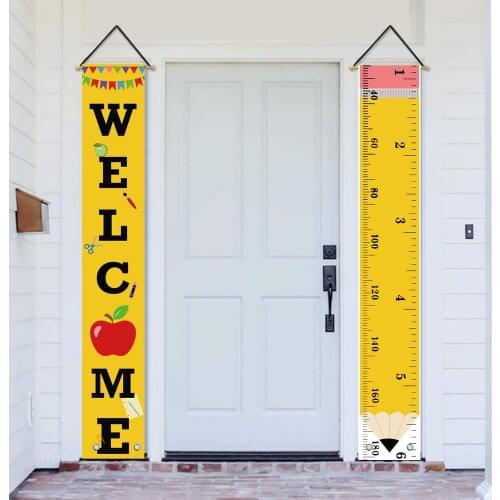 1 Pair Back To School Porch Sign Hanging Banner Classroom Decoration Welcome Quote Pencil First Day of School Welcome Banner