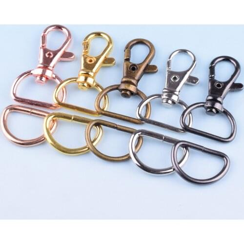 10sets 20mm Swivel Clasp with d rings Lobster Clasp Lanyard Clips Snap Hook purse clasp push gate swivel clips