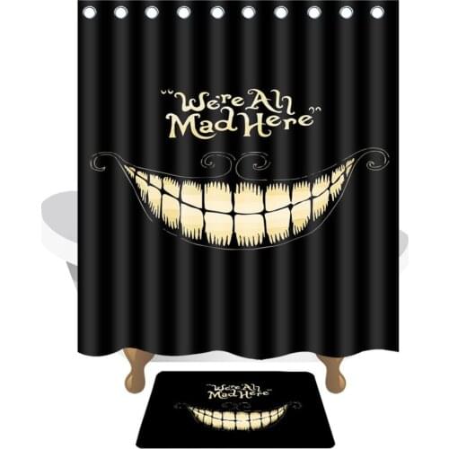 180X150cm Waterproof Shower Curtain Set Alice in Wonderland We are mad Designer Curtain Bath Mat Bathroom Home Decor with Hooks