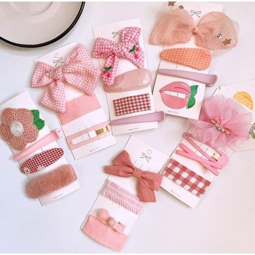 2020 New Pink Girls Bow Flower Small Barrettes Newborn Cute Hairpins Headwear Kids Hair Clips sets Headband Hair Accessories