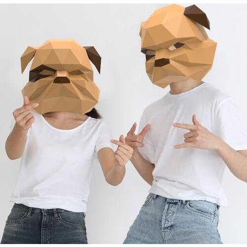 3D Paper Mold Animal Bully Dog Head Mask Headgear Halloween Cosplay Props Woman Men Party Role Play Dress Up DIY Craft Masks