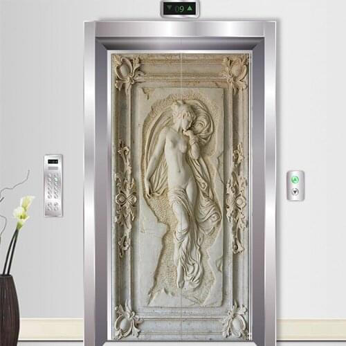 3D Simulation Embossed Beauty Door Sticker Self-Adhesive Waterproof Wallpaper Living Room Poster DIY Mural Decals Home Decor