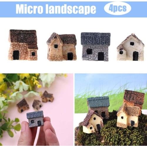 4PCS Miniature Exquisite Thumbnail Stone Houses Desktop Ornaments Garden Decoration E7