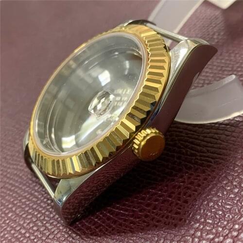 41mm Stainless Steel Watch Case Bezel Ring w/ Sapphire Mirror for 3135 Automatic Movement
