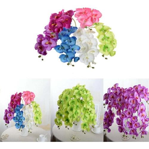 8 Heads Mini Phalaenopsis Artificial Flowers Simulation Colorful Single Branch Fake Flower Wedding Christmas Interior Decoration