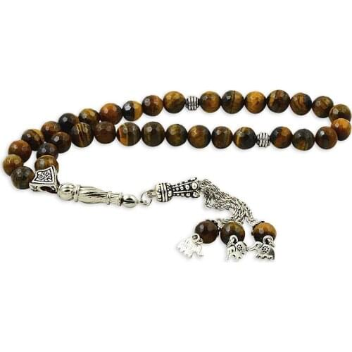 Tiger Eye Handmade Rosary with Sphere Shaped Natural Stone Beads Middle East Prayer Islamic Muslim Tasbih Made in Turkey