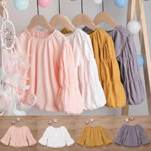 Child T-Shirts Casual Autumn Winter Toddler Kids Baby Girls Long Lantern Sleeve Tops Solid Tees O-Neck Puff Sleeve