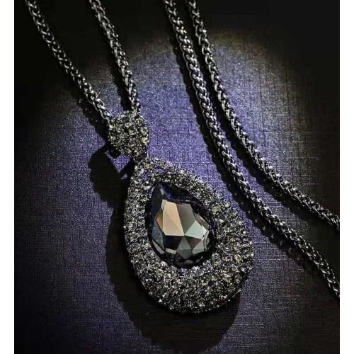 KMVEXO Long Necklaces for Women Collier Femme Water Drop Black Gold Crystal Statement Colar Maxi Necklace Fashion Jewelry Bijoux