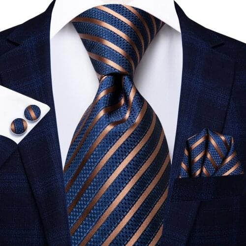 Hi-Tie Blue Business Striped 100% Silk Mens Tie NeckTie 8.5cm Ties for Men Formal Luxury Wedding High Quality Gravata