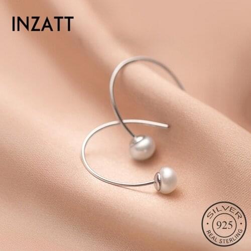 INZATT Real 925 Sterling Silver Pearl Hoop Hook Earrings For Fashion Women Party Minimalist Fine Jewelry Bohemian Accessories