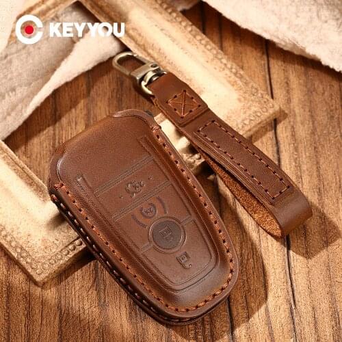 KEYYOU For Ford Ranger Fusion Mustang Raptor Explorer F250 F-150 Ecosport Escort Everest 2015-2018 Genuine Leather Car Key Case