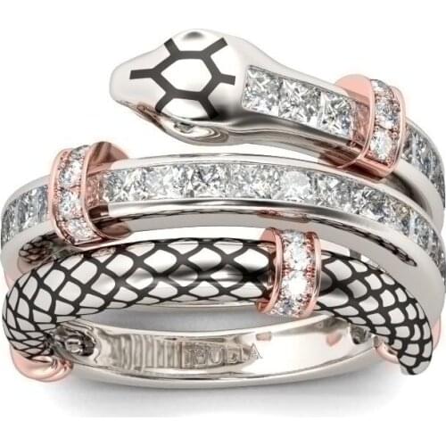 Classic Personality Silver Color Inlay White Zircon Crystal Snake Ring for Cocktail Party Women Ring Fashion Jewelry Lover Gift