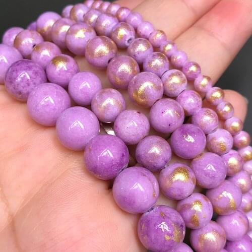 4 6 8 10mm Natural Stone Light Purple Gold Lapis Lazuli Jades Round Beads For Jewelry Making Diy Earrings Bracelets 15"/Strand