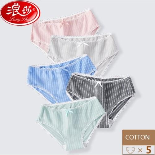 LANGSHA 5Pcs/set Sexy Women Low Waist Panties Cute Bow Solid Girls Briefs Cotton Healthy Lingerie Soft Lady Underpants Size XXL