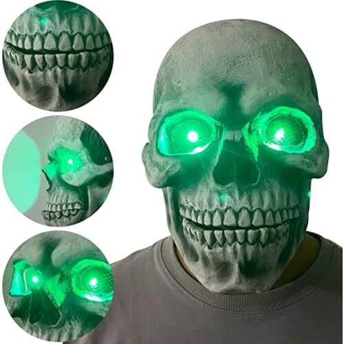 Halloween Glowing Skull Movable Mouth Latex Mask Led Luminous Eyes Face Cosplay Devil Ghost Horror Mask Skeleton Helmet Game