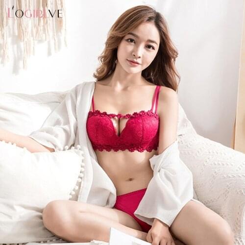Logirlve Sexy Bra And Panty Set Backless Wireless Underwear Set Push Up Bra Women Comfort Adjusted Lace Floral Lingerie Set