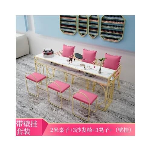 Nordic nail table and chair set net red marble manicure table iron single double three economical