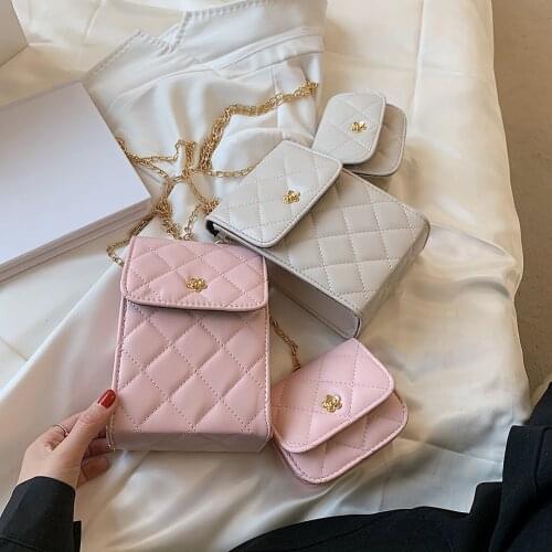 2pcs Fashion PU Leather Lattice Pattern Women Mini Shoulder Bags Casual Solid Color Ladies Chain Small Flap Crossbody Handbags